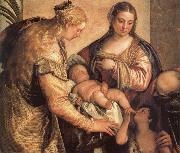 The Sacred one Famililia with Holy Barbara and the young one San Juan the Baptist one Paolo Veronese